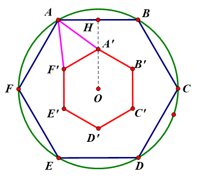 Từ một tấm bìa mỏng hình lục giác đều cạnh \[4\sqrt 3 \;dm\], bạn An cắt bỏ sáu tam giác cân bằng nhau có cạnh đáy là cạnh của hình lục giác đều ban đầu (ảnh 2)