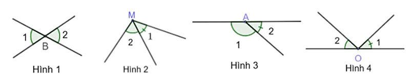 Trong các hình dưới đây, hình nào chứa hai góc đối đỉnh? (ảnh 1)