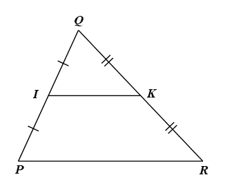 Cho tam giác PQR có I, K lần lượt là trung điểm của PQ và QR. Khẳng định nào sau đây là đúng? (ảnh 1)