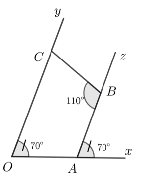 Cho góc {xOy} = 70  độ). Trên tia \(Ox\) lấy điểm \(A\). Kẻ tia \(Az\) sao cho (ảnh 1)