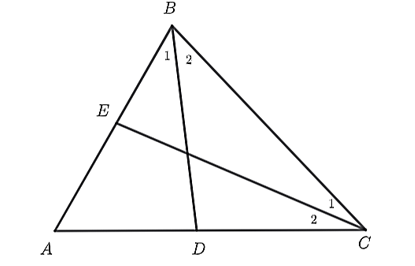 ho tam giác \(ABC\) có góc {BAC} = 60 độ. Tia phân giác của góc \(B\) (ảnh 1)