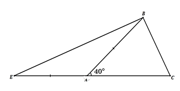 Cho \(\Delta ABC\) có  góc A = 40 độ ,góc B - góc C = 20 độ trên tia đối của \(AC\) lấy điểm \(E\) (ảnh 1)