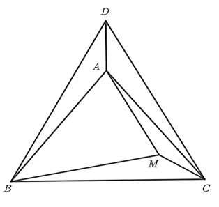 Cho \(\Delta ABC,\) góc A = 80 độ ,AB = AC.\) \(M\) là điểm nằm trong tam giác sao cho (ảnh 1)