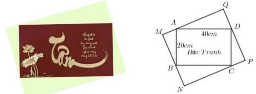 Bà Bích xin một “chữ Tâm” được sơn son thếp vàng trong một hình chữ nhật \[ABCD\] kích thước \[20{\rm{ cm}} \times 40{\rm{ cm}}{\rm{.}}\] (ảnh 1)