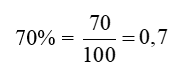 Viết các tỉ số phần trăm sau dưới dạng phân số và số thập phân: 70% (ảnh 2)