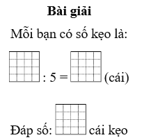 Số? Cô giáo chia đều 40 cái kẹo cho 5 bạn. Hỏi mỗi bạn có bao nhiêu cái kẹo? (ảnh 1)