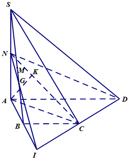 Cho hình chóp S.ABCD, đáy là hình thang vuông tại A và B (ảnh 1)