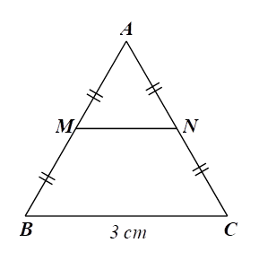 Cho tam giác ABC đều cạnh 3cm. Gọi M,N lần lượt là trung điểm của AB và AC.Chu vi của tứ giác MNCB là (ảnh 1)