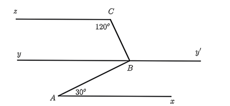 Cho hình vẽ bên, biết: Ax song song yy', góc {xAB} = 30 độ , góc {BCz} = 120 độ (ảnh 1)