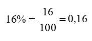 Viết các tỉ số phần trăm sau dưới dạng phân số và số thập phân: 16% (ảnh 2)