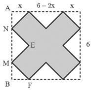 Từ hình vuông có cạnh bằng 6, người ta cắt bỏ các tam giác vuông cân tạo thành hình tô đậm như hình vẽ bên. (ảnh 1)