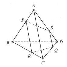 Cho tứ diện ABCD và ba điểm P, Q, R lần lượt lấy trên ba cạnh AB, CD, BC (ảnh 1)