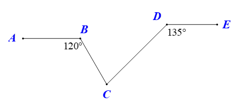 Cho hình vẽ AB song song DE. Hỏi số đo góc {BCD}\) bằng bao nhiêu độ? (ảnh 1)