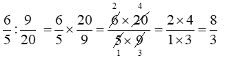 Tính (theo mẫu): 6/5 : 9/20 (ảnh 1)