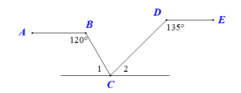 Cho hình vẽ AB song song DE. Hỏi số đo góc {BCD}\) bằng bao nhiêu độ? (ảnh 2)