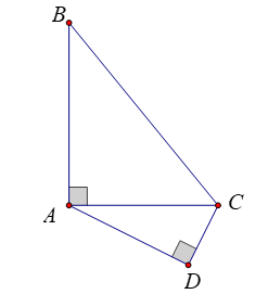 Cho tứ giác \(ABCD\) có góc {BAC} = góc{ADC} = 90^\circ \) như hình vẽ, độ dài cạnh (ảnh 1)