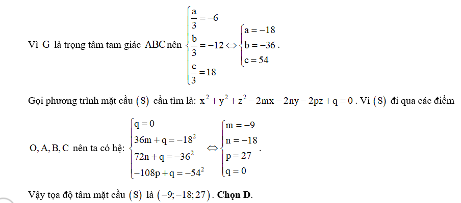 Trong không gian tọa độ Oxyz, mặt cầu S đi qua điểm O (ảnh 1)