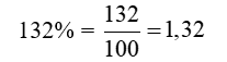 Viết các tỉ số phần trăm sau dưới dạng phân số và số thập phân: 132% (ảnh 2)