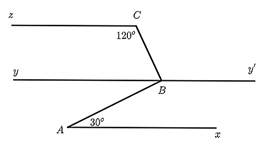 Cho hình vẽ bên, biết:Ax song song yy', góc xAB = 30 độ , góc BC2 = 120 độ (ảnh 1)