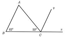 Cho h&igrave;nh vẽ. Biết  g&oacute;c B - 65 độ , g&oacute;c ACB = 50 độ , hai tia Cx  v&agrave; CB  đối nhau (ảnh 1)