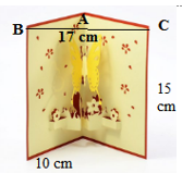 Trong hình bên, tấm thiệp được mở gợi nên hình ảnh của một góc nhị diện. Ta gọi số đo góc nhị diện đó là độ mở của tấm thiệp, tính (gần đúng) độ mở của tấm thiệp. (ảnh 1)