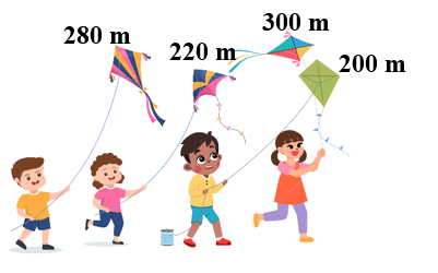 Trong một buổi lễ hội thả diều, 5 bạn đã thả diều với độ cao như hình vẽ: (ảnh 1)