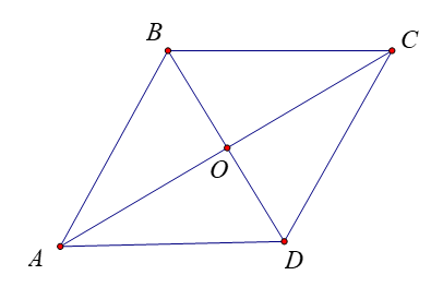 Cho hình thoi \(ABCD\) tâm \(O\), cạnh bằng (ảnh 1)