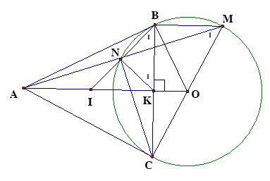 Cho đường tròn tâm O, bán kính R. Tứ một điểm A ở ngoài đường tròn kẻ  (ảnh 1)