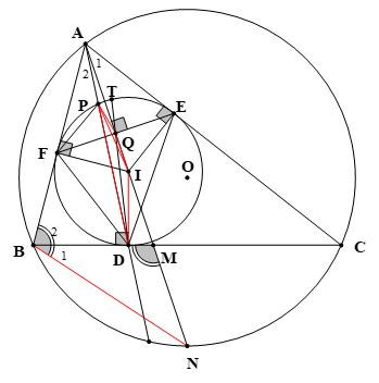 Cho tam giác nhọn ABC không cân ( AB bé hơn AC ) có đường tròn ngoại tiếp (ảnh 1)