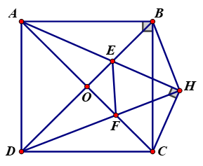 Cho hình vuông ABCD tâm O, điểm E nằm trên đoạn thẳng OB (E khác O, B), H là (ảnh 1)
