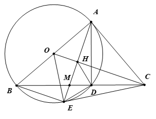 Cho \(\Delta ABC\) vuông tại \(A\), vẽ đường tròn tâm \(O\)  đường kính \(AB\), đường tròn tâm (ảnh 1)