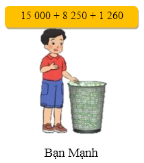 Giá trị của mỗi biểu thức dưới đây là số chai nhựa của mỗi bạn lớp 4A thu gom được (ảnh 3)