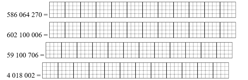 Viết số thành tổng (theo mẫu) Mẫu: 260 040 800 = 200 000 000 + 60 000 000 + 40 000 + 800. (ảnh 1)