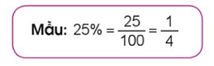 Biểu diễn tỉ số phần trăm dưới dạng phân số (theo mẫu): 5% (ảnh 1)