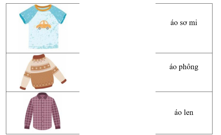 Hãy ghép hình ảnh với từ ngữ chỉ trang phục. (ảnh 1)