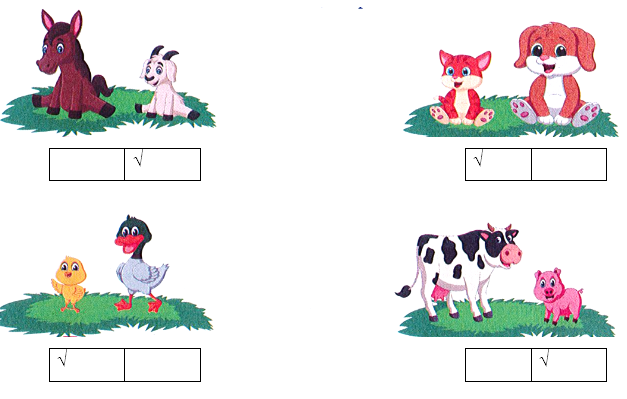 Đánh dấu () vào ô trống dưới con vật thấp hơn: (ảnh 2)