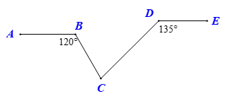 Cho hình vẽ AB song song DE . Hỏi số đo góc BCD  bằng bao nhiêu độ? (ảnh 1)