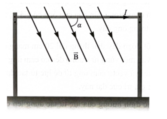 Một đường dây tải điện thẳng dài 42 m có dòng điện với cường độ 150 A chạy qua theo hướng về phía Bắc (ảnh 1)