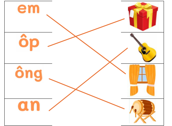 Hãy ghép vần với hình ảnh đồ vật có tên tương ứng. (ảnh 2)