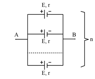 Hình vẽ bên biểu diễn cách ghép các nguồn điện thành bộ. Phát biểu nào sau đây là đúng? (ảnh 1)