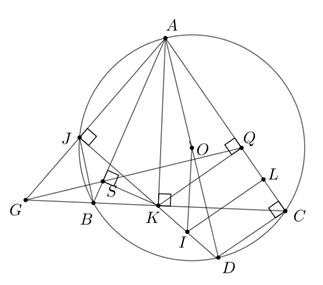Cho tam giác \(ABC\) ( {AB < AC} có các góc nhọn nội tiếp đường tròn (ảnh 1)