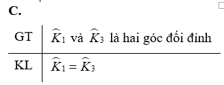 Cho định lí: “Hai góc đối đỉnh thì bằng nhau” và hình vẽ minh hoạ sau: (ảnh 4)