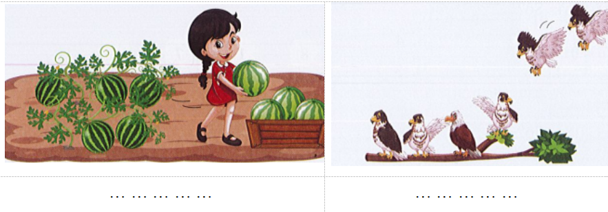 Viết phép tính thích hợp với mỗi bức tranh: (ảnh 1)