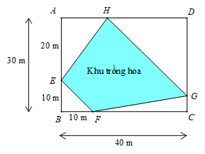 Một mảnh đất hình chữ nhật \(ABCD\) có AB =30 m, BC =40 m có hai vị trí \(E\), \(F\) cố định lần lượt thuộc cạnh (ảnh 1)