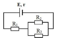 Cho mạch điện như hình bên. Biết E = 12V , r = 1 ôm , R1 = 3 ôm  (ảnh 1)