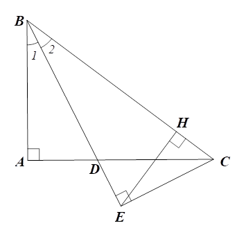 Cho tam giác ABC vuông tại A có AB = 6cm và AC = 8m. Đường phân giác của góc ABC cắt cạnh AC tại D. Từ C kẻ CE vuông góc BD tại E. a) Tính độ dài BC và tỉ số AD/DC (ảnh 2)