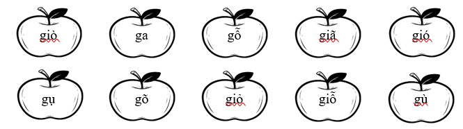 Tô màu vàng cho quả táo có “gi”, tô màu đỏ cho quả táo có “g” (ảnh 1)