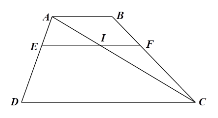 Cho hình thang ABCD (AB song song CD) có BC = 15 cm. Điểm E thuộc cạnh AD sao cho AE/AD =1/3. Đường thẳng EF,CD (F thuộc BC) (hình vẽ). Độ dài BF là (ảnh 1)
