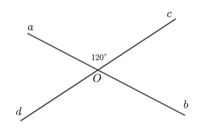 Cho hai đường thẳng \(ab\) và \(cd\) cắt nhau tại \(O\) sao cho (ảnh 1)