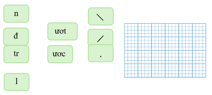 Em hãy ghép các chữ, các vần và các dấu thanh sau thành từ có nghĩa và viết lại: (ảnh 1)